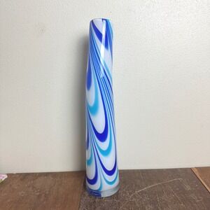 Blue Swirl Art Glass Vase 15.5"‎ Tall Modernist Decor Accent Piece